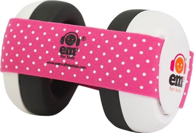 Em's for kids baby gehoorbeschermers Zwart - Roze/Wit bandje