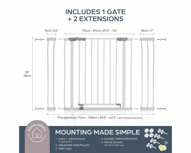 Dreambaby Ava Easyclose traphekje klemhekje wit 75-108 cm