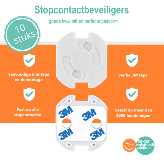 Extra stevige stopcontactbeveiligers met 3M tape - Wit (10 stuks)