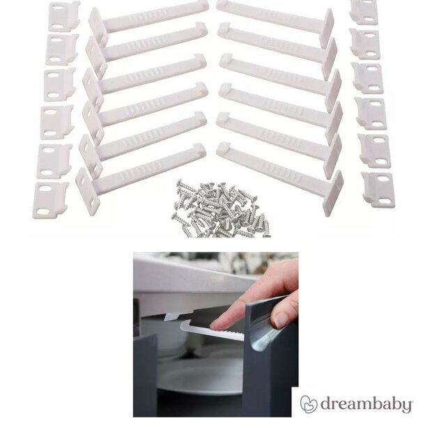 Dreambaby veiligheidshaakjes 12 stuks - product en in situatie