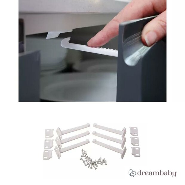 Dreambaby veiligheidshaakjes - 6 stuks. Product en in situatie